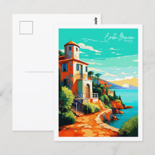 Carte Postale Costa Brava Espagne illustration de voyage vintage
