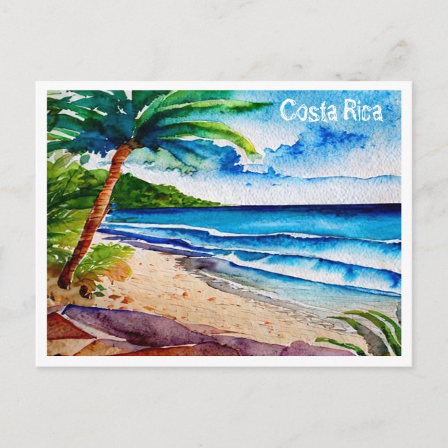Carte Postale Costa Rica Plage Pura Vida Aquarelle Peinture (Devant)