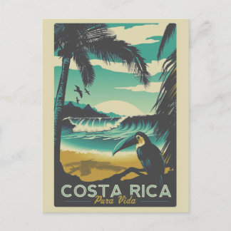 Carte Postale Costa Rica vintage Ocean Beach Toucan Travel