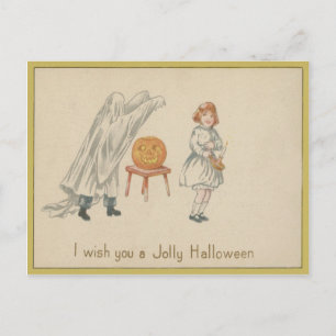 Carte Postale Costume de Fantôme de Fille Effrayée Citrouille Ja