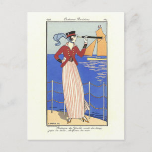 Carte Postale Costume de Yacht Mode Illustration Barbier