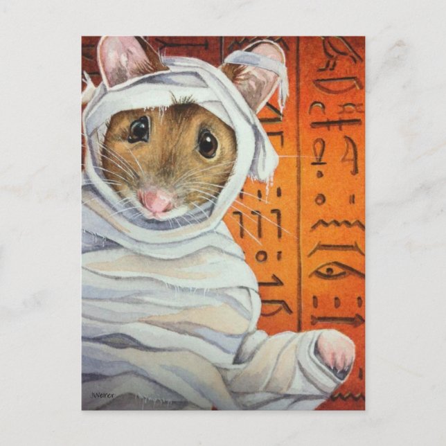 Carte Postale Costume d'Halloween Mummy Souris aquarelle Art (Devant)