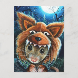 Carte Postale Costume d'Halloween Werewolf Mouse aquarelle Art