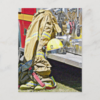Carte Postale Costume pompier et camion