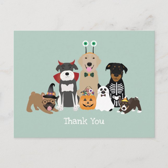Carte Postale Costumes de compagnie effrayants de Halloween Merc (Devant)