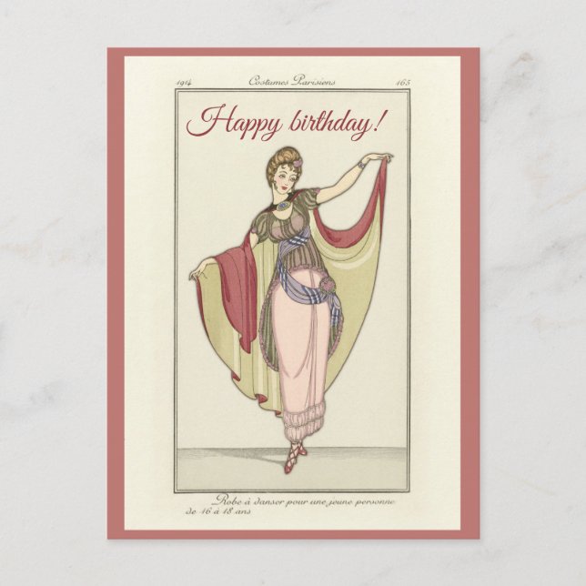 Carte Postale Costumes Parisiens- Robe de danse, Anniversaire (Devant)