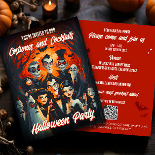 Carte Postale Costumes QR Code Cocktails Budget Halloween Invita