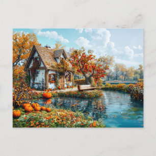 Carte Postale Cosy Lakeside Cottage en automne Illustration