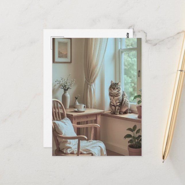 Carte Postale Cosy Nook de fenêtre scandinave - Minimaliste (Devant/Arrière en situation)