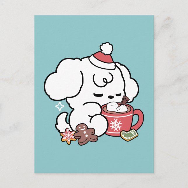 Carte Postale Cosy Puppy Dreams - Chocolat chaud et Noël (Devant)