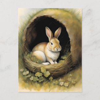 Carte Postale Cosy Rabbit dans son Burrow