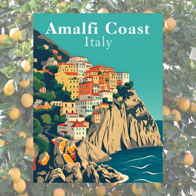 Carte Postale Côte amalfitaine Italie Rétro Iconique Vue de Posi (Amalfi Coast Italy Retro Iconic Positano View Postcard)