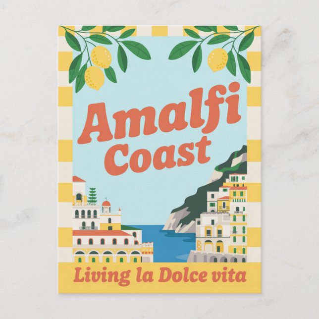 Carte Postale Côte amalfitaine Italie Vie Rétro la Dolce Vita (Devant)