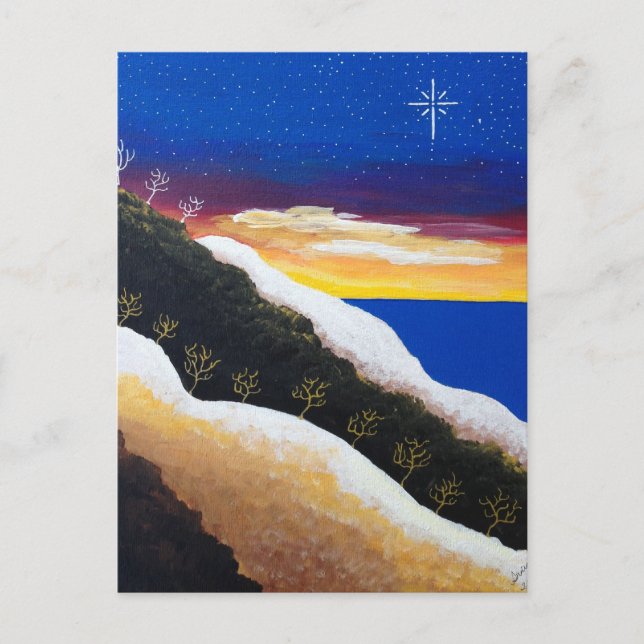 Carte Postale Côte Arc-en-ciel coloré paysage marin Folk Art (Devant)