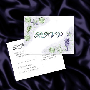 Carte Postale Côté Chic Réponse RSVP marine violet et vert cit