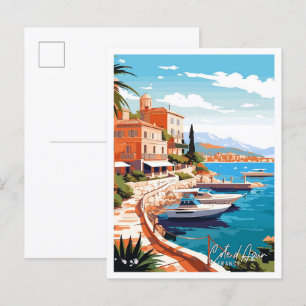 Carte Postale Côte d Azur France Illustration de voyage Art vint