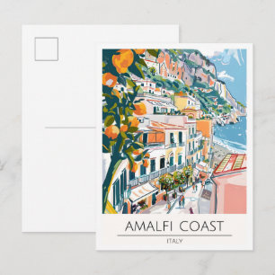 Carte Postale Côte d'Amalfi Italie Illustration Artistique Voyag