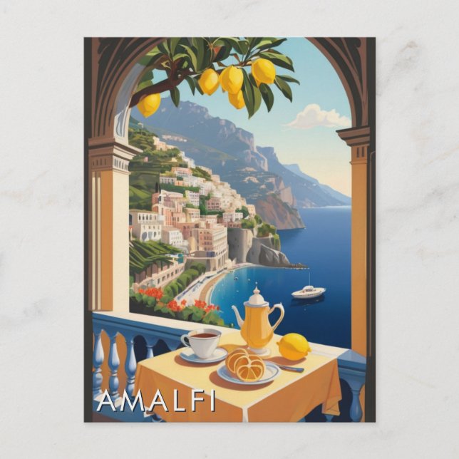 Carte Postale Côte d'Amalfi Scénario romantique Balcon Retro Voy (Devant)