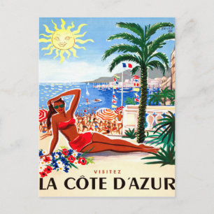 Carte Postale Côte d'Azur, fille en bikini sur la plage, France