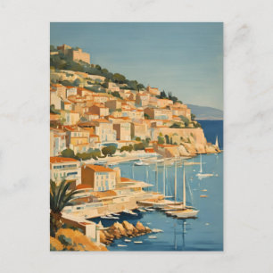 Carte Postale Cote D'Azur Style Ancien Voyage à l'aquarelle fran