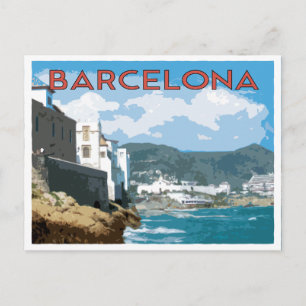 Carte Postale Côte de Barcelone, Espagne style voyage vintage