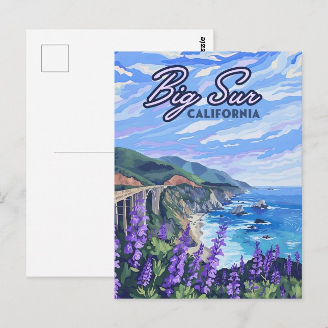 Carte Postale Côte de Big Sur Californie Retro Côte Ouest (Devant / Derrière)