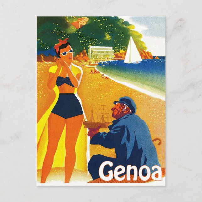 Carte Postale Côte de Gênes, Italie, vieux capitaine et jeune to (Devant)