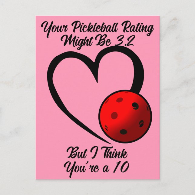 Carte Postale Cote de Pickleball Saint-Valentin Cœur Rose et Rou (Devant)