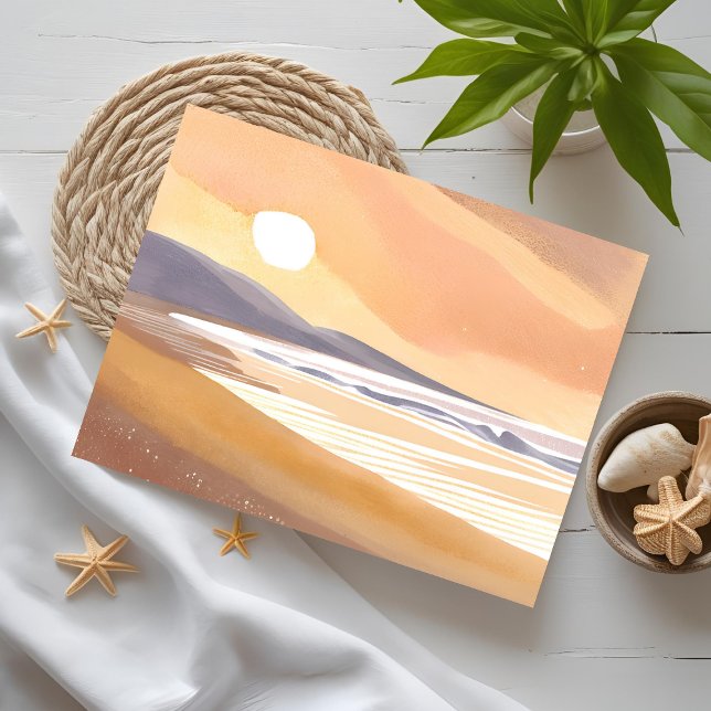 Carte Postale Côte du coucher du soleil jaune | Aquarelle Peintu (Créateur téléchargé)