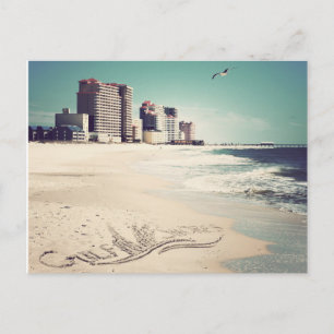 Carte Postale Côte du Golfe, Alabama Sandwriting Beach Waves Wor