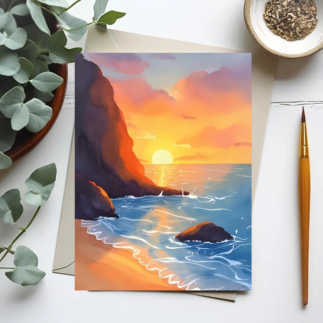Carte Postale Côte du soleil | Vagues d'océan de plage (Créateur téléchargé)
