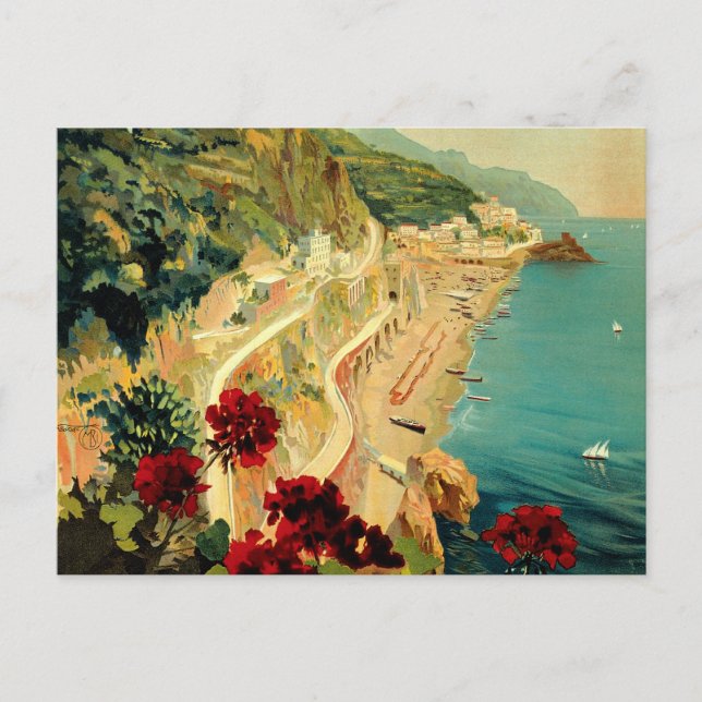 Carte Postale Côte italienne d'Amalfi, Poster Vintage voyage Ita (Devant)