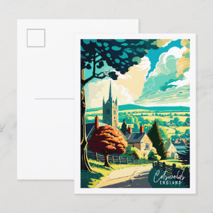 Carte Postale Cotswolds Angleterre illustration de voyage vintag