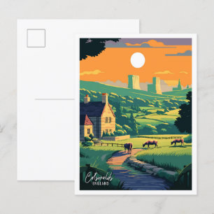 Carte Postale Cotswolds Angleterre Vintage voyage d'art