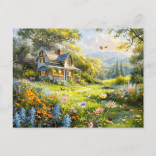 Carte Postale Cottage d'été avec prairie Fleur sauvage