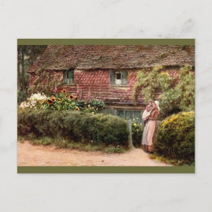 Carte Postale Cottage rose mère et enfant