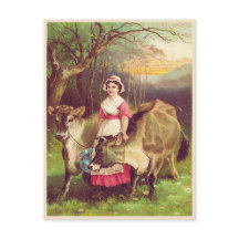 Cottagecore Farmer Femme avec vaches Aquarelle