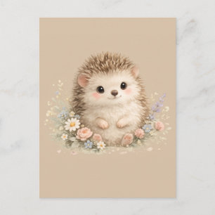 Carte Postale Cottagecore Floral Cadeau Hérisson Mignon