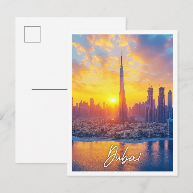 Carte Postale Coucher de soleil à Dubaï Émirats Arabes Unis (Devant / Derrière)