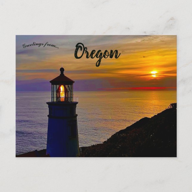 Carte Postale Coucher de soleil à Heceta Head Phare Oregon (Devant)
