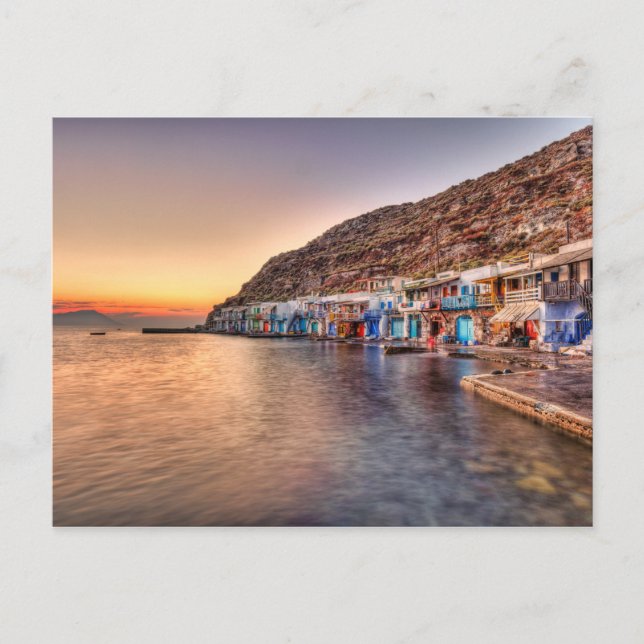 Carte Postale Coucher de soleil à Klima de Milos, Grèce (Devant)