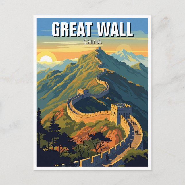 Carte Postale Coucher de soleil à la Grande Muraille de Chine Vo (Devant)
