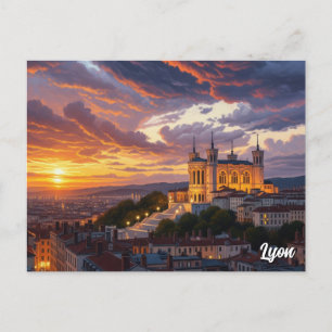Carte Postale Coucher de soleil à Lyon France Basilique Voyage