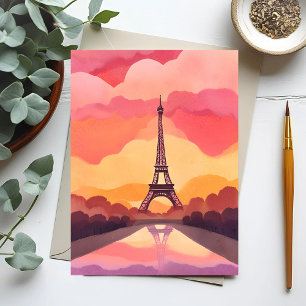 Carte Postale Coucher de soleil à Paris   Tour Eiffel France Aqu