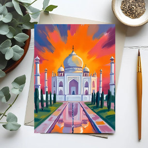 Carte Postale Coucher de soleil aquarelle Taj Mahal Inde Voyage