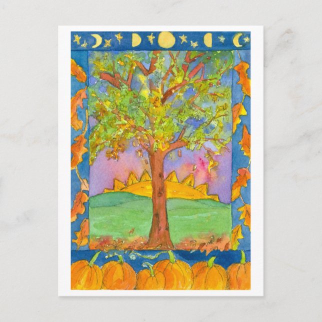 Carte Postale Coucher de soleil Arbres d'automne Aquarelle Paysa (Devant)