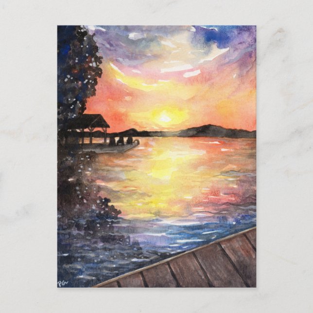 Carte Postale Coucher de soleil au chalet (Devant)