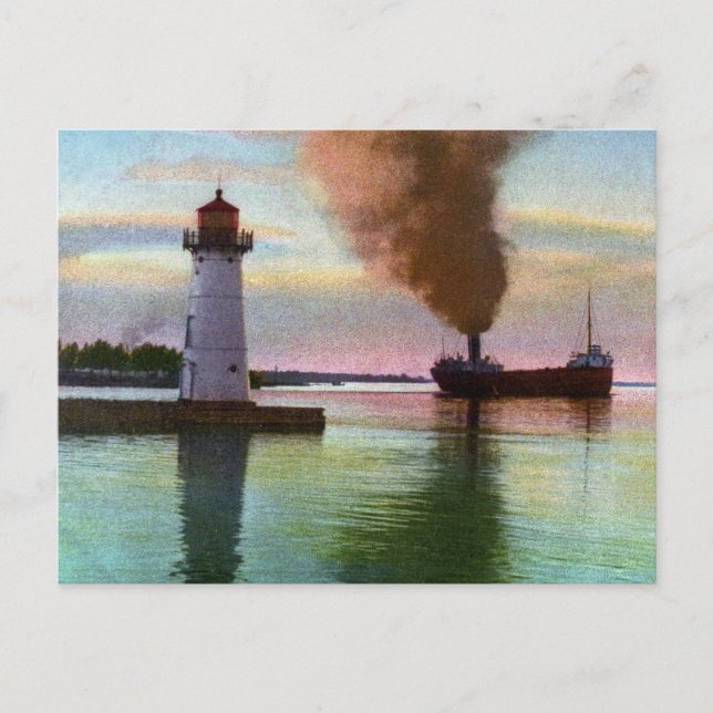 Carte Postale Coucher de soleil au feu supérieur, Sault Ste. Mar (Devant)