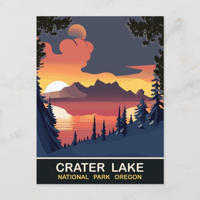 Carte Postale Coucher de soleil au lac Crater, Oregon, Voyage (Devant)