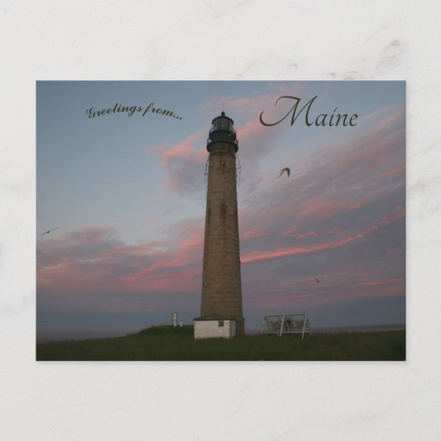 Carte Postale Coucher de soleil au Petit Manan Light Maine (Devant)